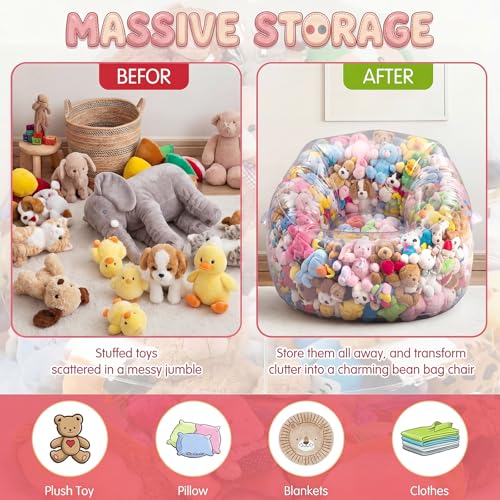 Novabright Clear Stuffed Animal Storage Bean Bag Chair Cover Extra Large 250l, Waterproof & Easy-clean Toy Organizer with Plastic Window, for Nursery, Bedroom, Playroom (Cover Only, No Filler) by Novabright - Image 4