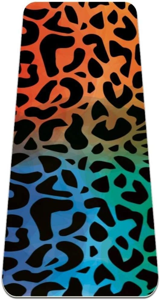 Colorful Leopard Pattern Print Yoga Mat Thick Non Slip Yoga Mats for Women&Girls Exercise Mat Soft Pilates Mats,(72×24 in, 1/4-Inch Thick)