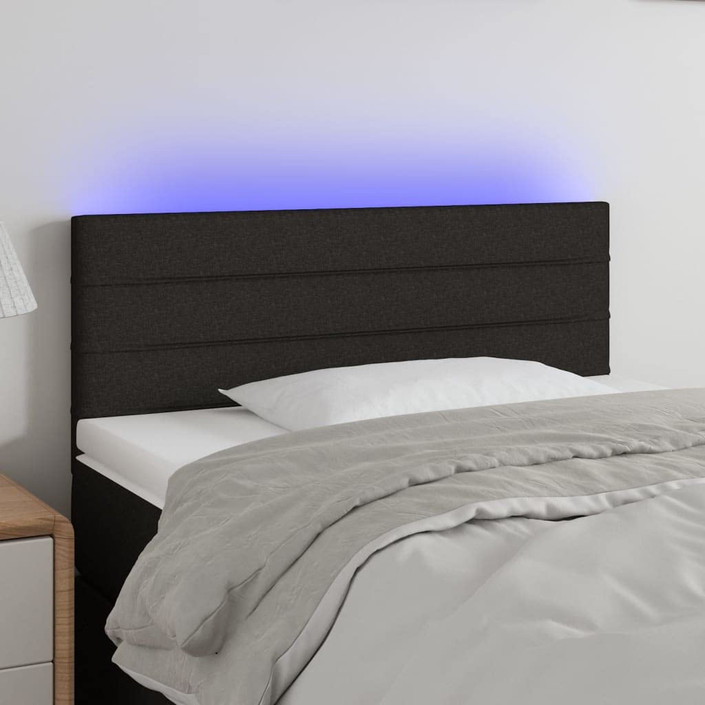 vidaXL Cabecero con Luces LED Cabecero de Cama Cabezal Tapizado para Cama Individual Mueble Dormitorio Interior Tela Negro 90x5x78/88 cm