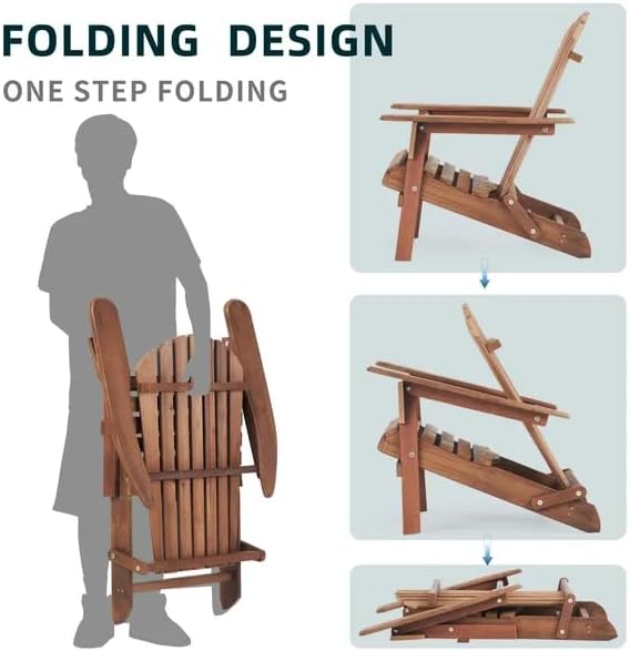 Miniatura 3 de Foldable Adirondack Chair Set, Wooden Outdoor Patio Furniture, Brown Wood Construction, 31 x 31 x 19.5 Inches, 2 Pack, Easy Assembly