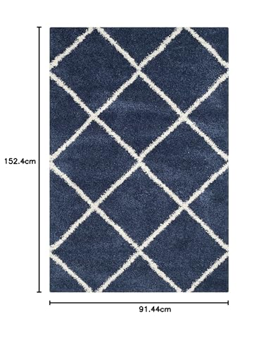 Image of Handmade Shaggy Fur Rectangular Carpet And Rug For Bedroom, Living Room, Hall, Kids Room (3X5 Feet, Navy Blue & Ivory)