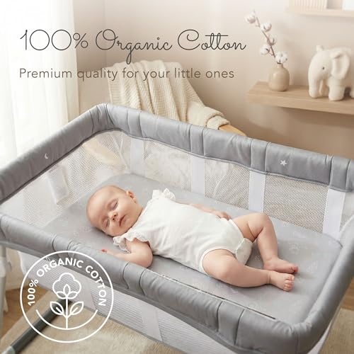 Image of 100% Organic Cotton Bassinet Sheets for Guava Lotus Bassinet, 2 Pack - Breathable Soft Fitted Bassinet Sheets for Baby & Newborn, Unisex (Day and Night)