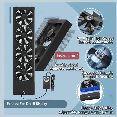 Image of 31.5-33.5 Inch Vertical Window Fan For Sliding Windows -Stepless Speed Control (0-2800 Rpm) Window Exhaust Fan Waterproof Vertical Window Fan With Living Rooms Bedroom Attics Garages