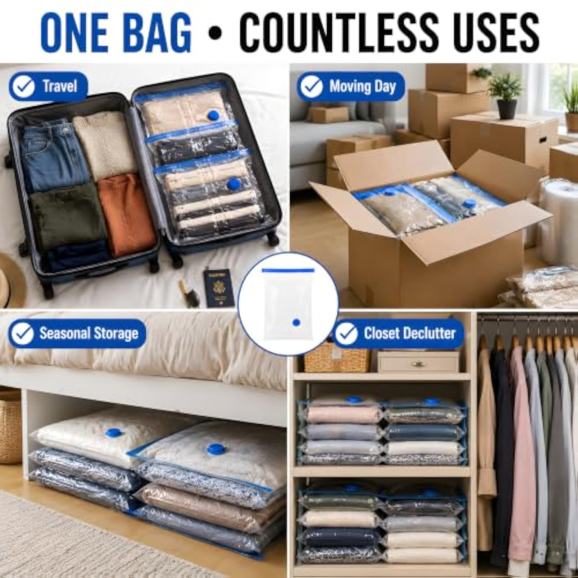 Vacuum Bags for Clothes with Hand Pump, 5 Pack