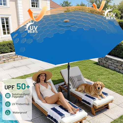 Image of AreShark 9 FT Patio Umbrella for Outdoor, Outdoor Table Umbrella with Push Button Tilt and Crank, Outdoor Patio Umbrellas with 8 Sturdy Ribs for Market, Garden, Pool (Royal Blue)