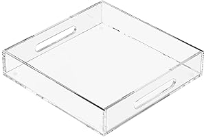 Acrylic Tray with Handles for Ottoman Coffee Table, Countertop - 12 x 12 inch