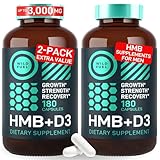 HMB and Vitamin D3 Supplement Capsules - B-Hydroxy B-Methylbutyrate 1,000-3,000 MG HMB Supplements with Vitamin D3 - Muscle Growth, Strength, Performance, Pre-Workout, Muscle Recovery - 360 Caps