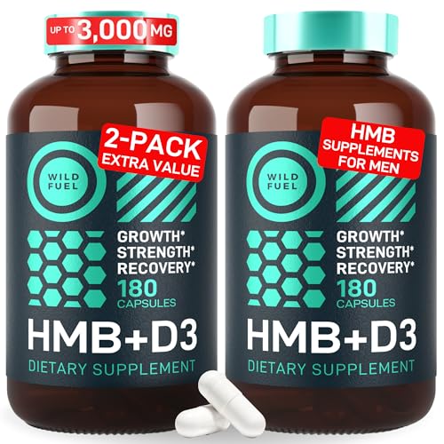 Image of HMB and Vitamin D3 Supplement Capsules - B-Hydroxy B-Methylbutyrate 1,000-3,000 MG HMB Supplements with Vitamin D3 - Muscle Growth, Strength, Performance, Pre-Workout, Muscle Recovery - 360 Caps