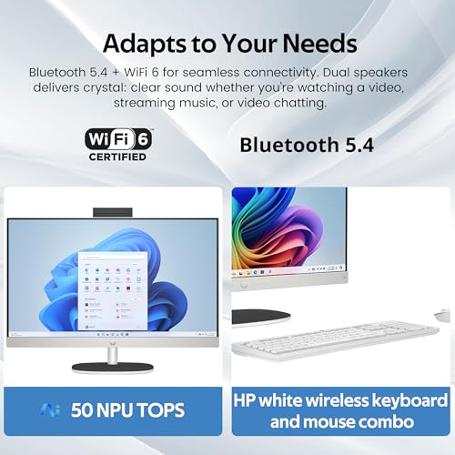Image of HP 27 inch FHD Touchscreen All-in-One Desktop, Ryzen AI 7 350, 32GB DDR5, 5TB Storage (4TB SSD&1TB Docking Station), AMD Radeon 680M, Webcam, Wireless Keyboard & Mouse, Wi-Fi 6, Win 11 Pro, White