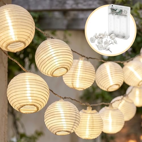 CozyHome Luci led a batteria lanterne - 7 metri & 20 lanterne LED bianco caldo I Con timer I Lucine led decorative a batteria Filo led esterno Fairy lights Lucette a pile Luci di natale decorative