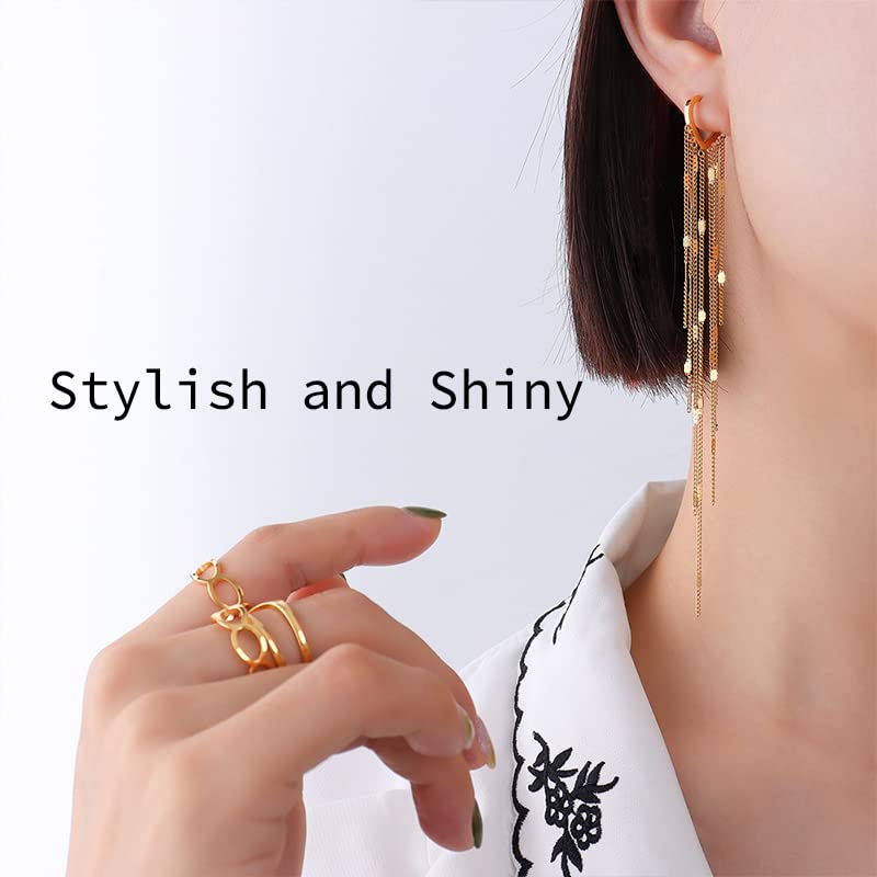 Sterling Silver Women's Tassel Earrings Gold 925 Silver Chandelier Threading Long Gold Dangle Earrings3