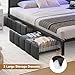 Hasuit Corner Bed Frame with Storage Drawers, Full Daybed with Line Fabric Upholstered Fence, Kids Bed Unit with LED Light and Charging Station, Modern Bed Frame Full Size, Gray