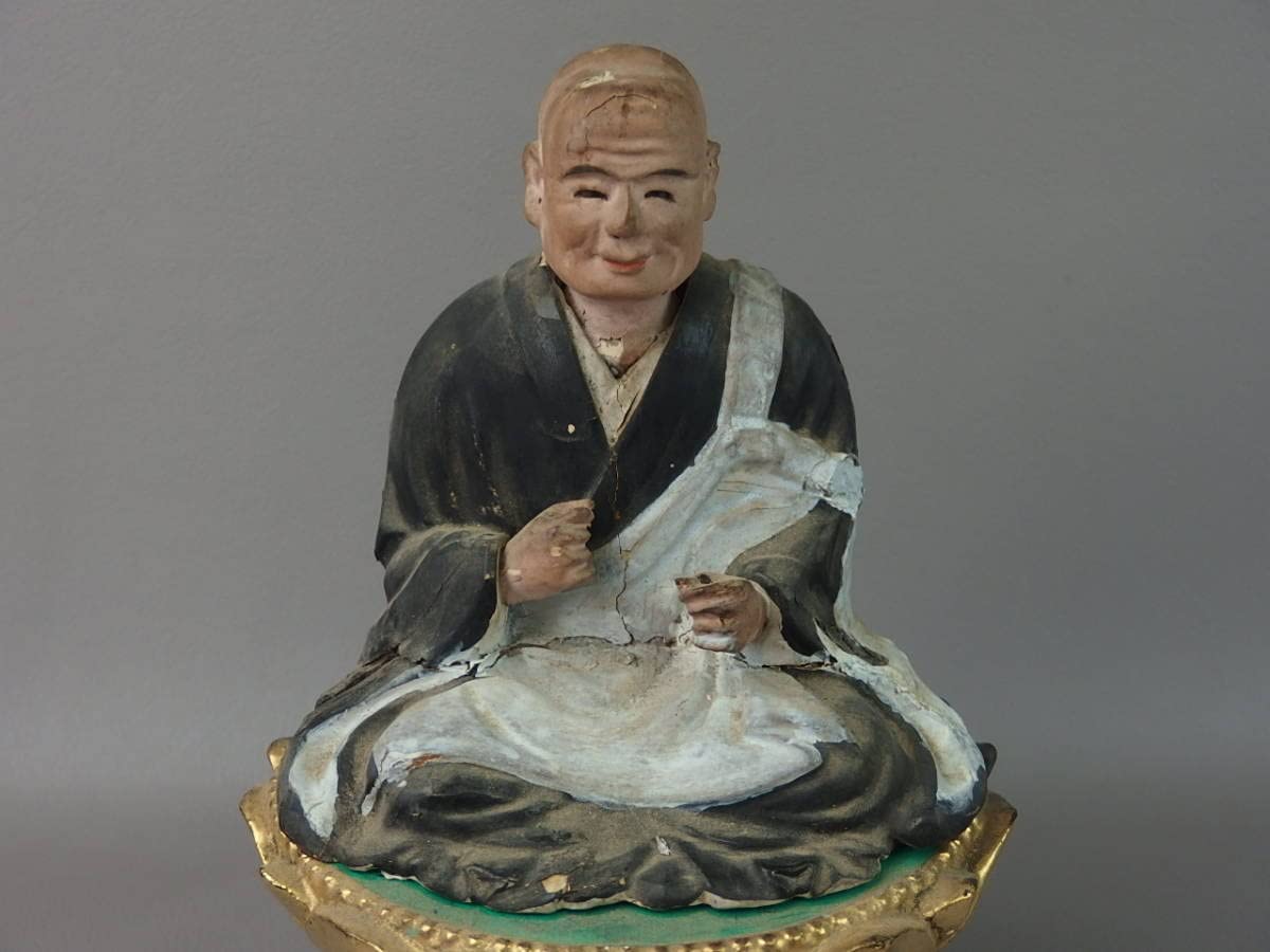Amazon｜【骨董仏教美術】古い木彫時代木彫玉眼仏像弘法大師空海日蓮