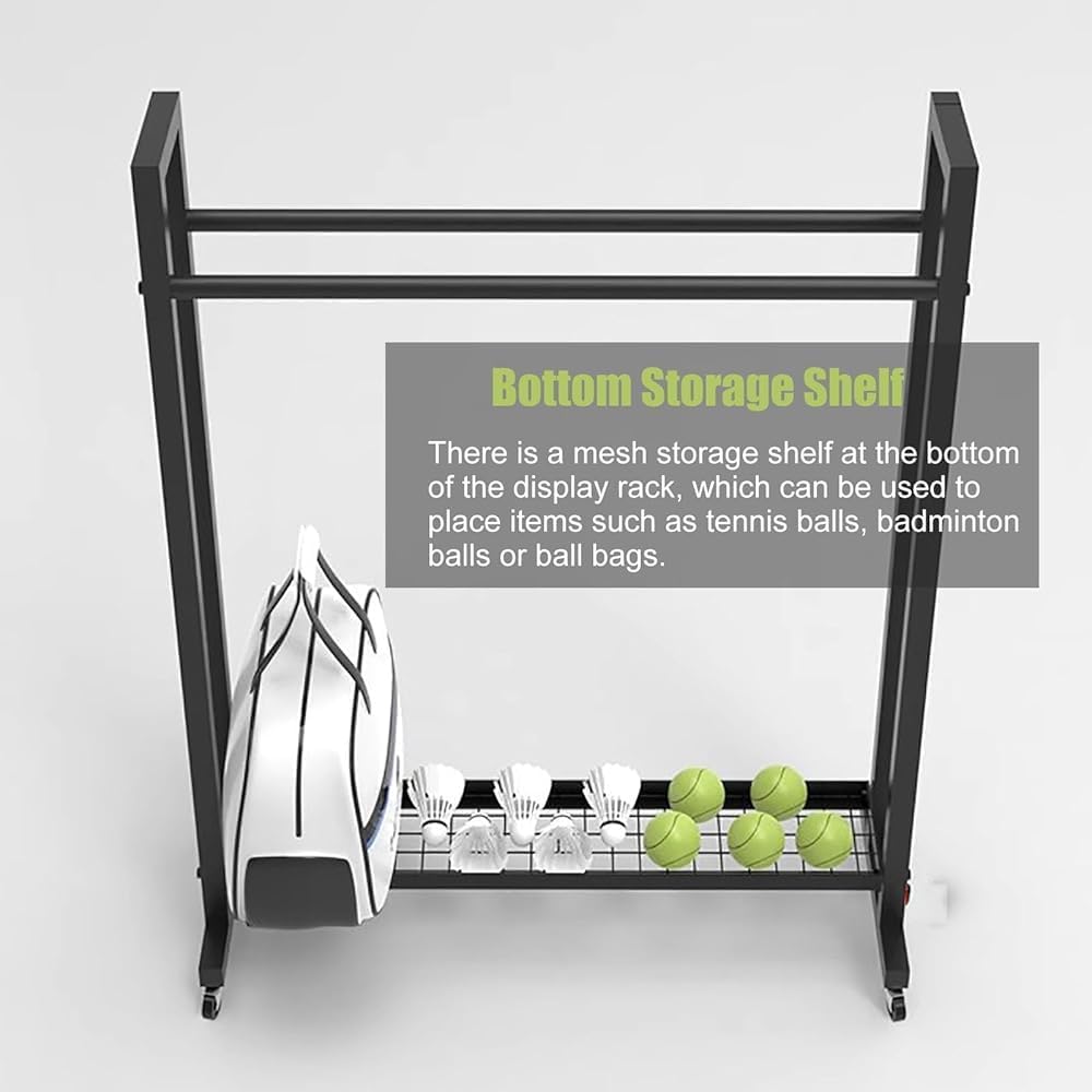 Training Ground Badminton/School/Gym/Tennis Racket Storage Organzier Holder Rack Freestanding, Rolling Mobile Sports Equipment Cart, Large Capacity