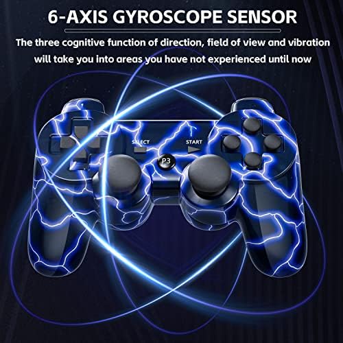2 Pack Controller for PS3 Wireless Motion Sense Dual Vibration Upgraded Gaming Controller for Play 3 with Charging Cord (Blue and Purple) — view 2