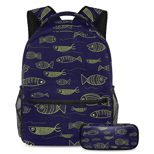 Sac à dos motif floral abstrait avec trousse assortie pour écoliers et adolescents