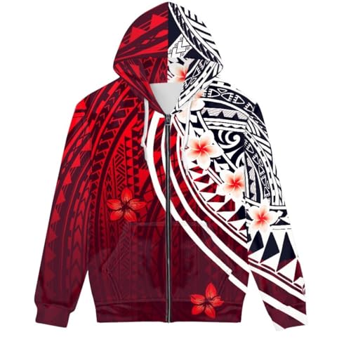 Men's Polynesian Tribal Graphic Zip Up Hoodie Long Sleeve Pocket Sweatshirts