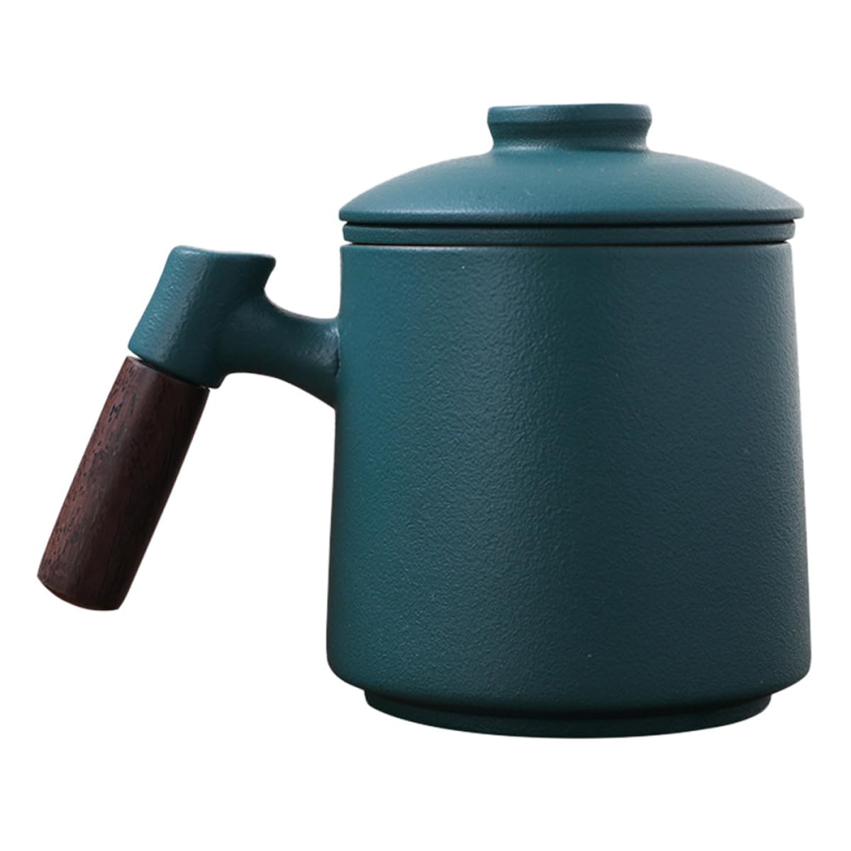 Juego de 3 Tazas de Cerámica de 400ml con Infusor y Tapa Mango de Madera Taza de Té y Café Multiusos para Hogar y Oficina Color Verde con Filtro para Infusiones