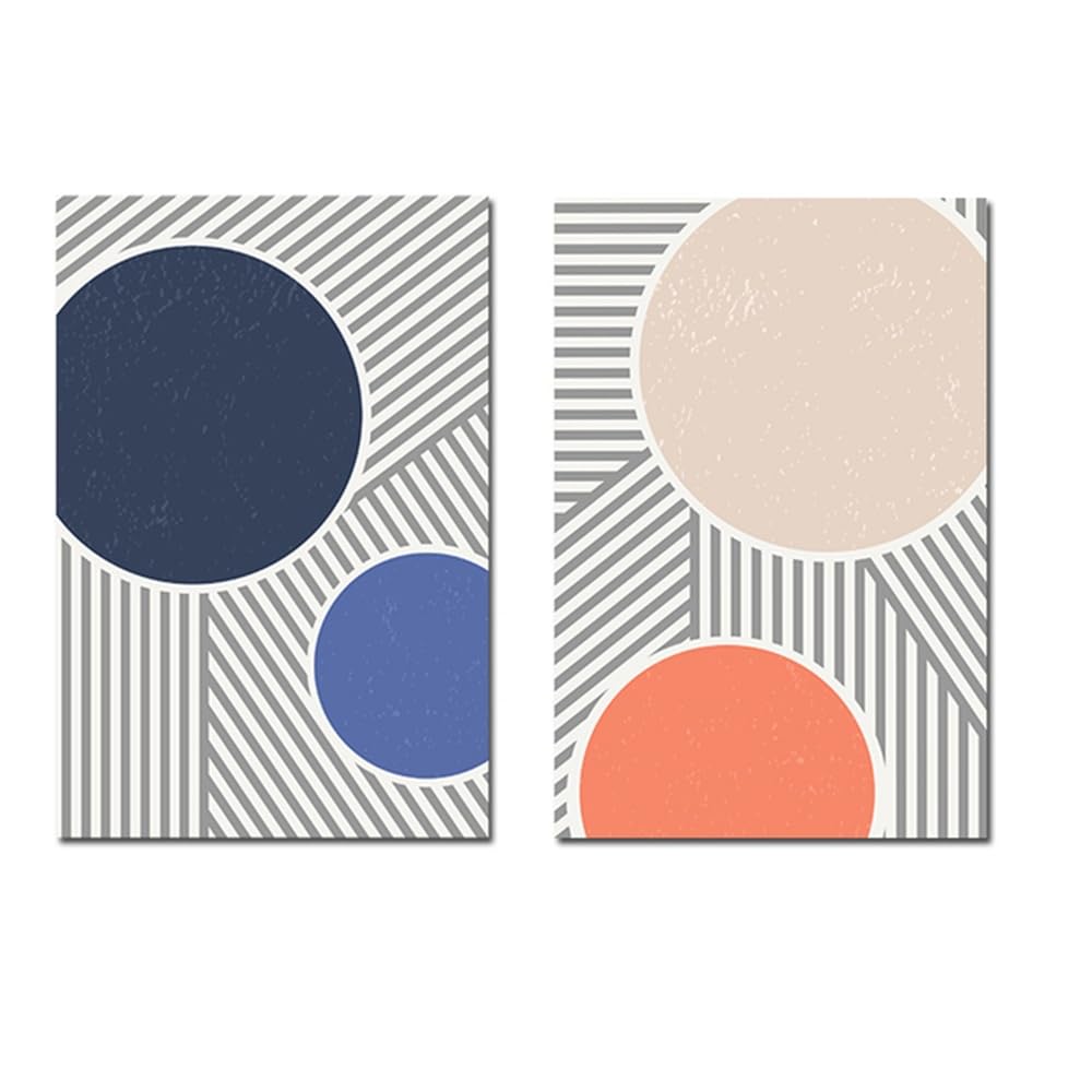 WUHBCZ Canvas Paints,Abstract Geometric Shapes Poster Minimal Blue Orange Beige Circle Canvas Painting Wall Art Picture Bedroom Office Interior Decor Artwork-60 * 70cm*2PCS (No Frame)