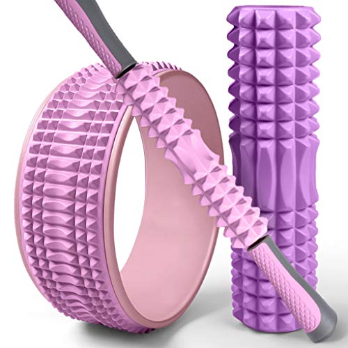 LYNNDRE Durable Yoga Balance Accessory, Strongest & Most Comfortable Dharma Yoga Prop Wheel, Strong Premium Back Roller And Stretcher with Thick Cushion for Dharma Yoga Pose,Purple,B