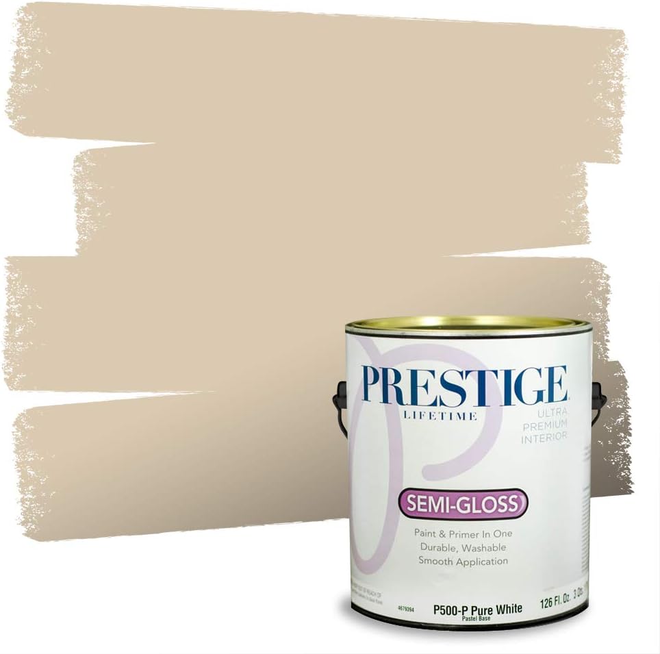 PRESTIGE Paints Interior Paint and Primer In One, 1-Gallon, Semi-Gloss, Comparable Match of Sherwin Williams* Softer Tan*