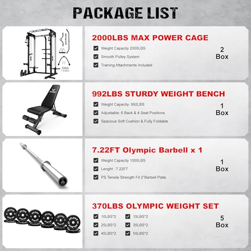 Image of JELENS C21 Power Cage, 2000LBS Multi-Function Power Rack with Independent Dual Pulley System, All-in-One Squat Rack for Cable Crossover, Home Gym Workout Machine