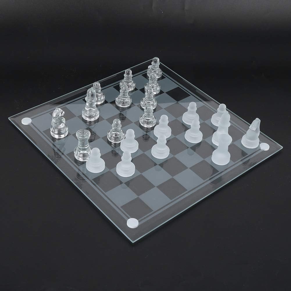 Scacchi in cristallo, 32 scacchi + 1 scacchiera + 1 distanziatore 25x25 cm in vetro lucido opaco