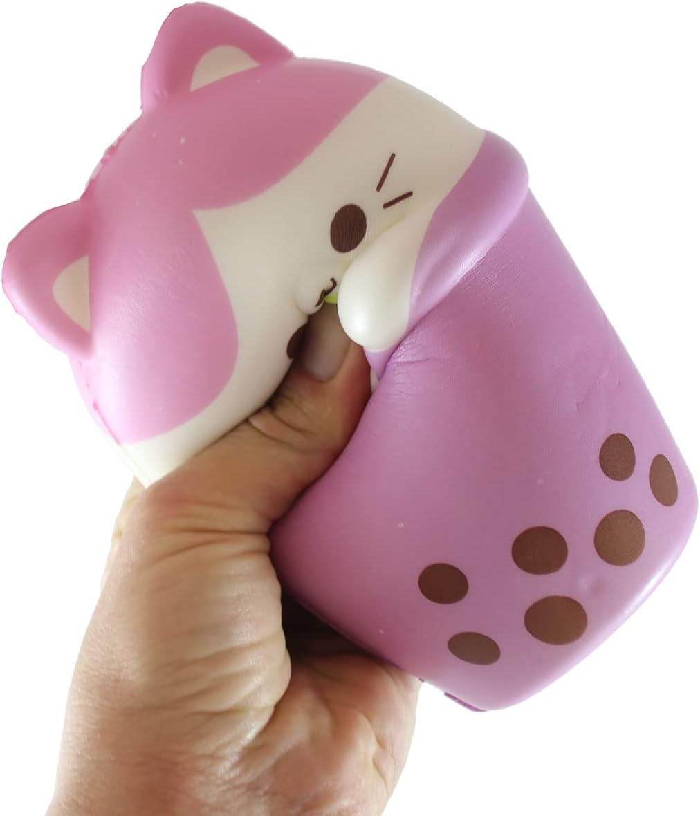 1 Large Random 6" Animal Drinking Bubble Drink Cute Micro Slow Rise Squishy Toys - Memory Foam Party Favors, Prizes, OT Cow, Alpaca, Cat, Corgi, Bear, Unicorn (1 Random Animal)
