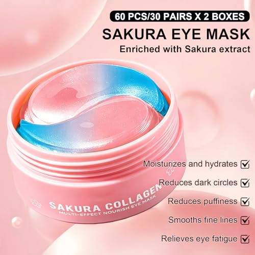 Under Eye Patches - 120 PCS Aloe Vera Hydrogel Eye Mask for Dark Circles & Wrinkles, with Collagen, Hyaluronic Acid & Castor Oil - Hydrating & Smoothing Treatment Gift Set for Men & Women (Sakura) - Image 2