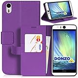 DONZO Tasche Handyhülle Cover Hülle für das HTC Desire Eye in Violett Wallet Structure als Etui seitlich aufklappbar im Book-Style mit Kartenfach nutzbar als Geldbörse