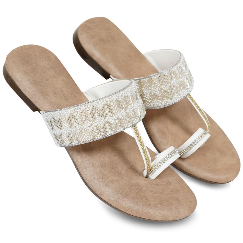 Image of DFR Flip Flops for Women Daily Use Comfortable Ethnic Embroidered Girls Slippers flipflops chappals