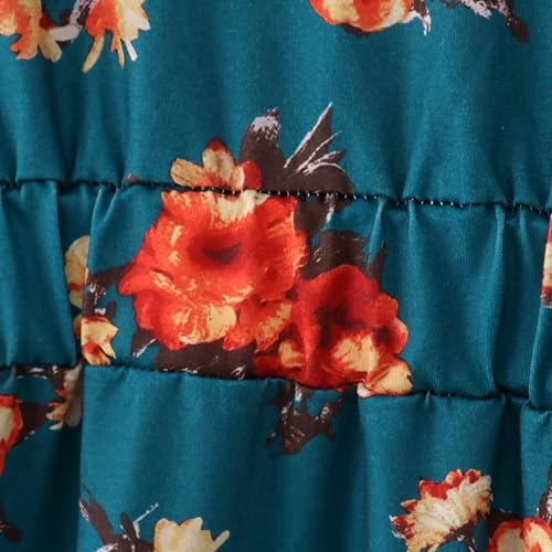 Girls Long Sleeve Floral Dress – Teal Fall Dress with Button Front and A-Line Skirt4