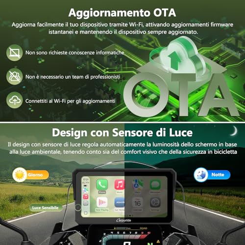 Carpuride W602BS Pro Carplay Schermo Per Bmw Moto, Nativo Wonder Wheel Controllo E Lettura Dati, Senza Fili Carplay E Android Auto, 6,25" Impermeabile Touchscreen, Ota, Doppio Bluetooth, Interfono. - 7