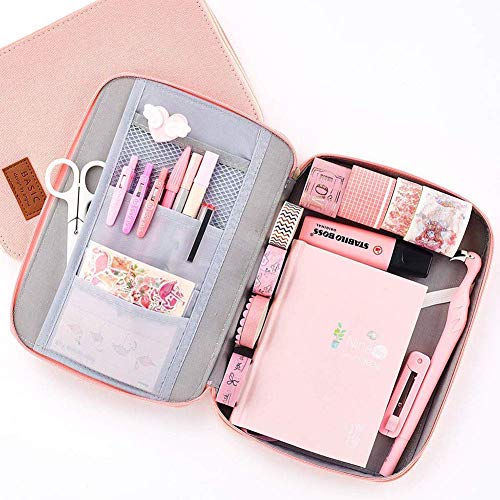 Niños Chicas Grande Estuches Lienzo Lápiz Case Escolar Niña Carpeta Fundas Documento Caso Organizador Portátil Cierre Calculadora Tarjeta Memorándum Nota Escritura 24 * 17 * 2.5cm (Rosa claro)