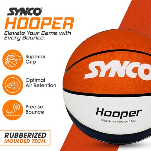 Image of Synco Hooper Basketball Size 6 | Women's Official Basketball | Moulded Technology | 8 Panel | Indoor & Outdoor Games & Training (Red White Blue)