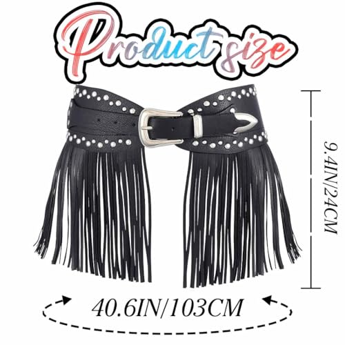 COSYDAYS Black Leather Fringe Belt Cowgirl Leather Tassel Skirt Rave Halloween Waist Belts Accessories for Women4
