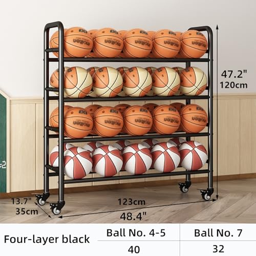 Support de basket-ball à 4 niveaux à roulettes pour rangement de ballons - 2