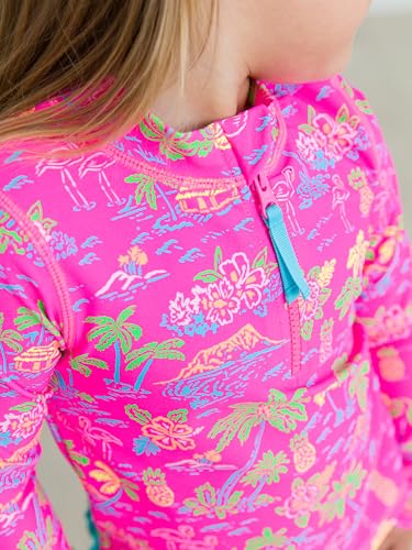 Image of RuffleButts Baby /Toddler Girls Long Sleeve Rash Guard 2 Piece Swimsuit Set w /UPF 50+ Sun Protection with Zipper