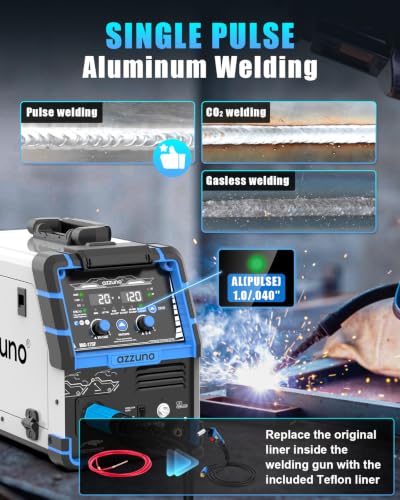 Image of AZZUNO Single PULSE MIG Welder Machine 175A 110V /220V 6-in-1 Spool Gun Fit