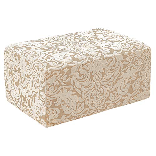 Subrtex Ottoman Slipcover Jacquard Damask Oversize Stretch Storage Protector Rectangle Footstool Sofa Slip Cover For Foot Rest Stool Furniture In Living Room (Xl, Damask Linen) #TOP2