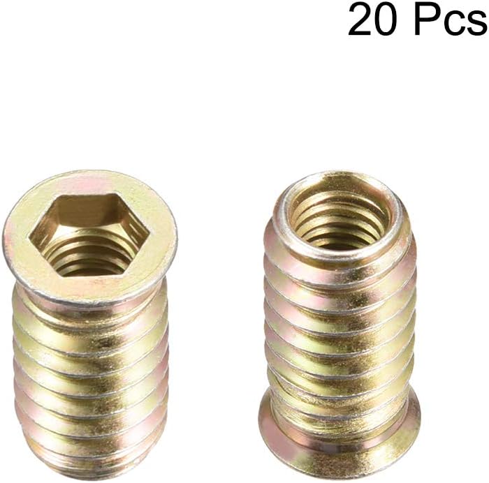 sourcing map Wood Furniture M8x25mm Threaded Insert Nuts Interface Hex Socket Drive 20pcs - Image 3