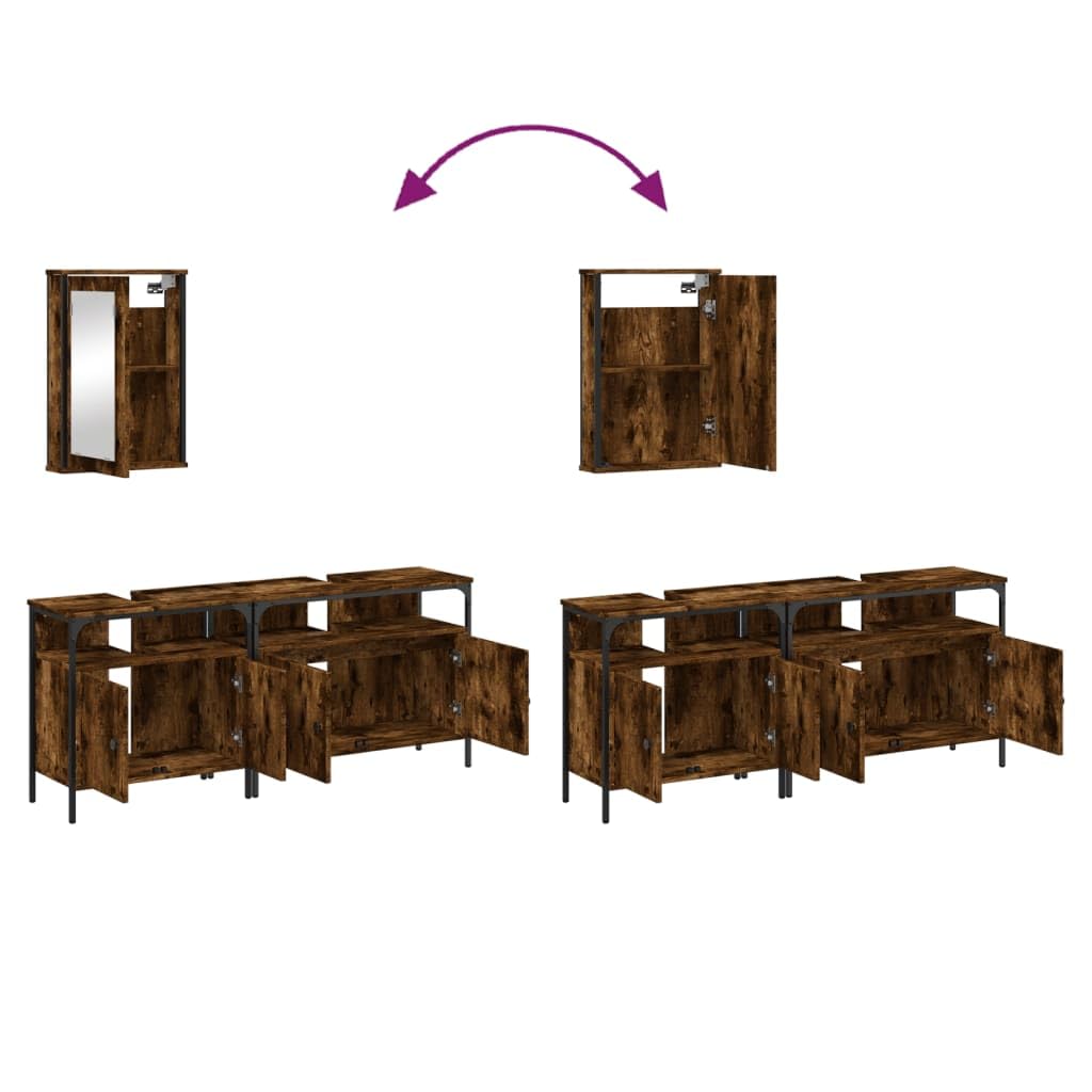 3-TLG. Badmöbel-Set Räuchereiche Holzwerkstoff mit Waschbeckenunterschrank und Spiegelschrank, viel Stauraum, platzsparendes Design, klare Spiegelglasfläche für Make-up und Rasur,