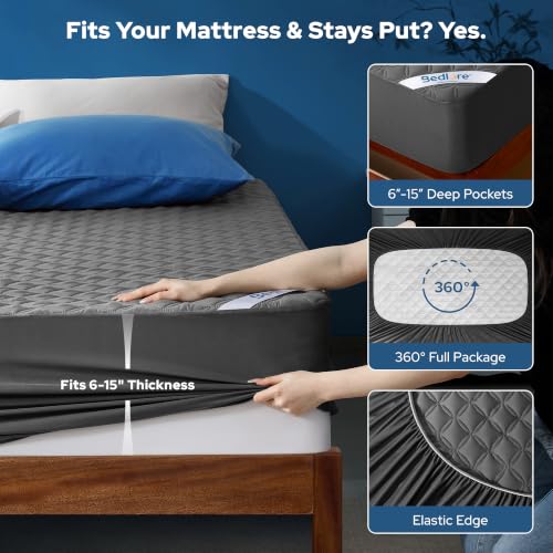 Image of 2 Pack Waterproof Mattress Protector, Twin XL Size Mattress Pad with Deep Pocket 6 inch-15 inch Depth, Soft Breathable Dirt-Proof Single Bed Mattress Cover for Bedroom, Dorm Room (Gray)