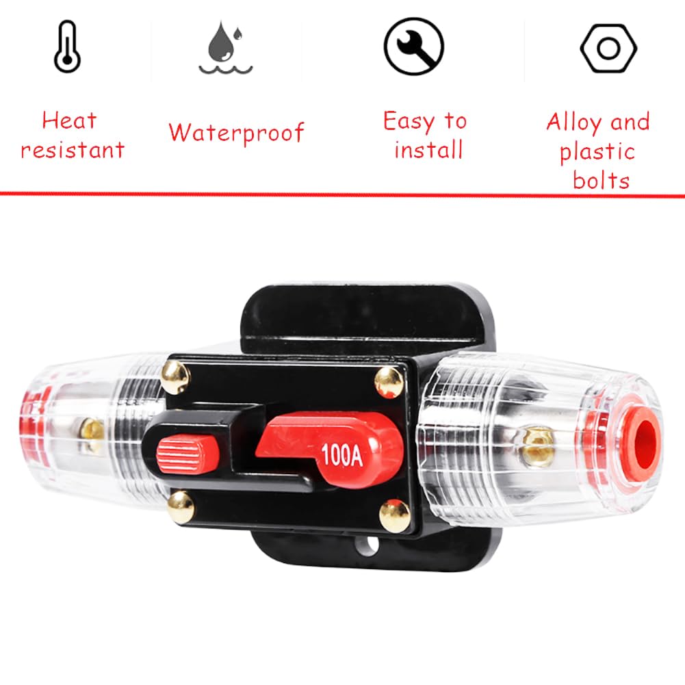 Resetuj bezpiecznik, 50 A - 100 A wodoodporny 12-24 V Wyłącznik Wyłącznik Bezpiecznik Uchwyt Łódź Bezpiecznik Wyłącznik audio Samochód Stereo Inline Uchwyty Bezpiecznik Inwerter (100 A)
