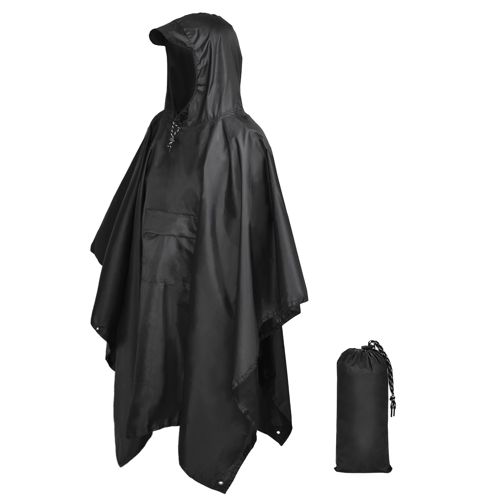 Zonghun Unisex Black Rain Poncho Adult Waterproof Raincoat Reusable Emergency Poncho For Men Women With Hood For Hiking, Camping, Outdoor Activities