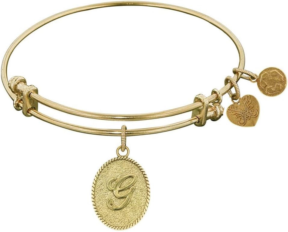 Jewelry Affairs Yellow Brass Initial Letter G Angelica Bangle Bracelet, 7.25"
