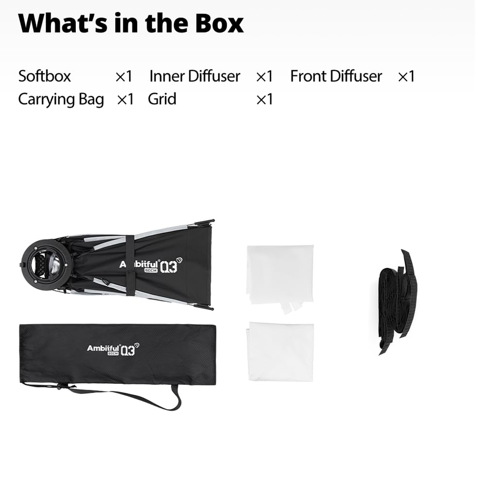 Ambitful Q3 Softbox ottagonale a sgancio rapido con griglia, 60 cm, modificatore di luce pieghevole One-Touch per fotografia Godox ML60 ML100 AD300Pro, illuminazione per studio video e ritratti