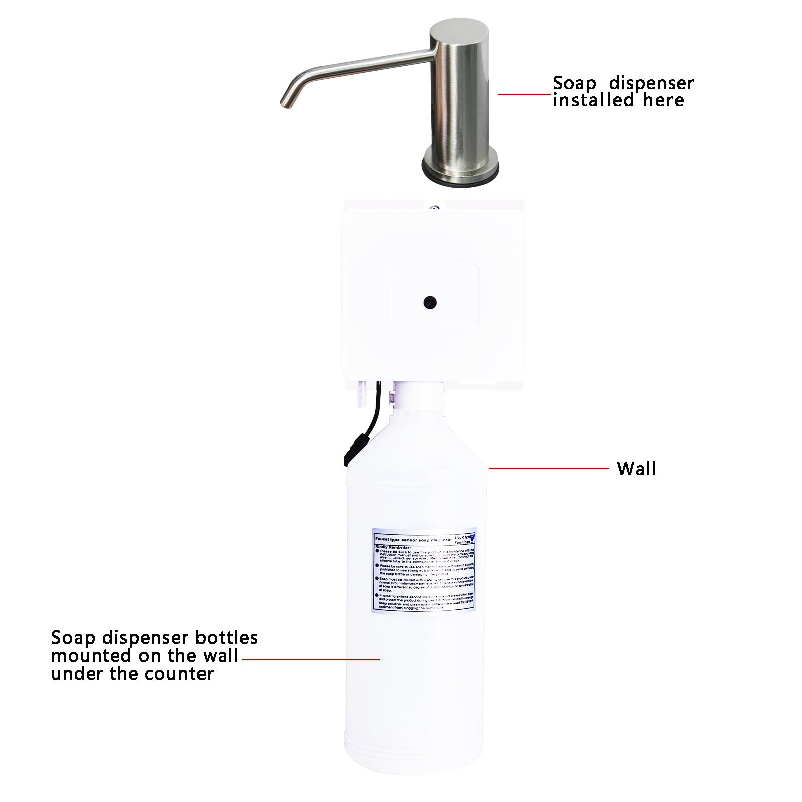Dispensador automático de jabón sin contacto para fregadero de cocina, níquel cepillado, alta capacidad, material duradero, múltiples modos de fuente de alimentación, uso versátil, jabón