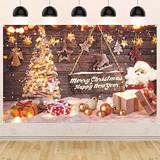 GRESATEK Merry Christmas Backdrop Banner for Christmas Party Decoration, Xmas Gold Happy New Year Banner for Home Yard Wall Christmas Photo Booth Indoor Outdoor Background Decor, 72.8 x 43.3 Inch