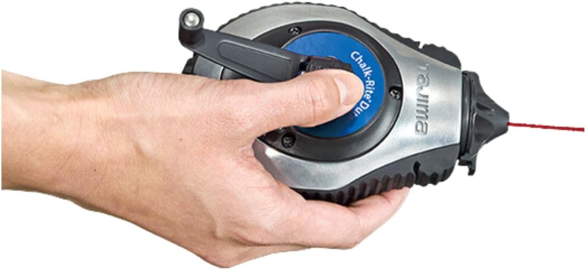 TAJIMA Chalk Line - Chalk-Rite Dura Chalk Box with Ultra Thin 0.5mm Snap Line & Integrated Handle Release - CR402S